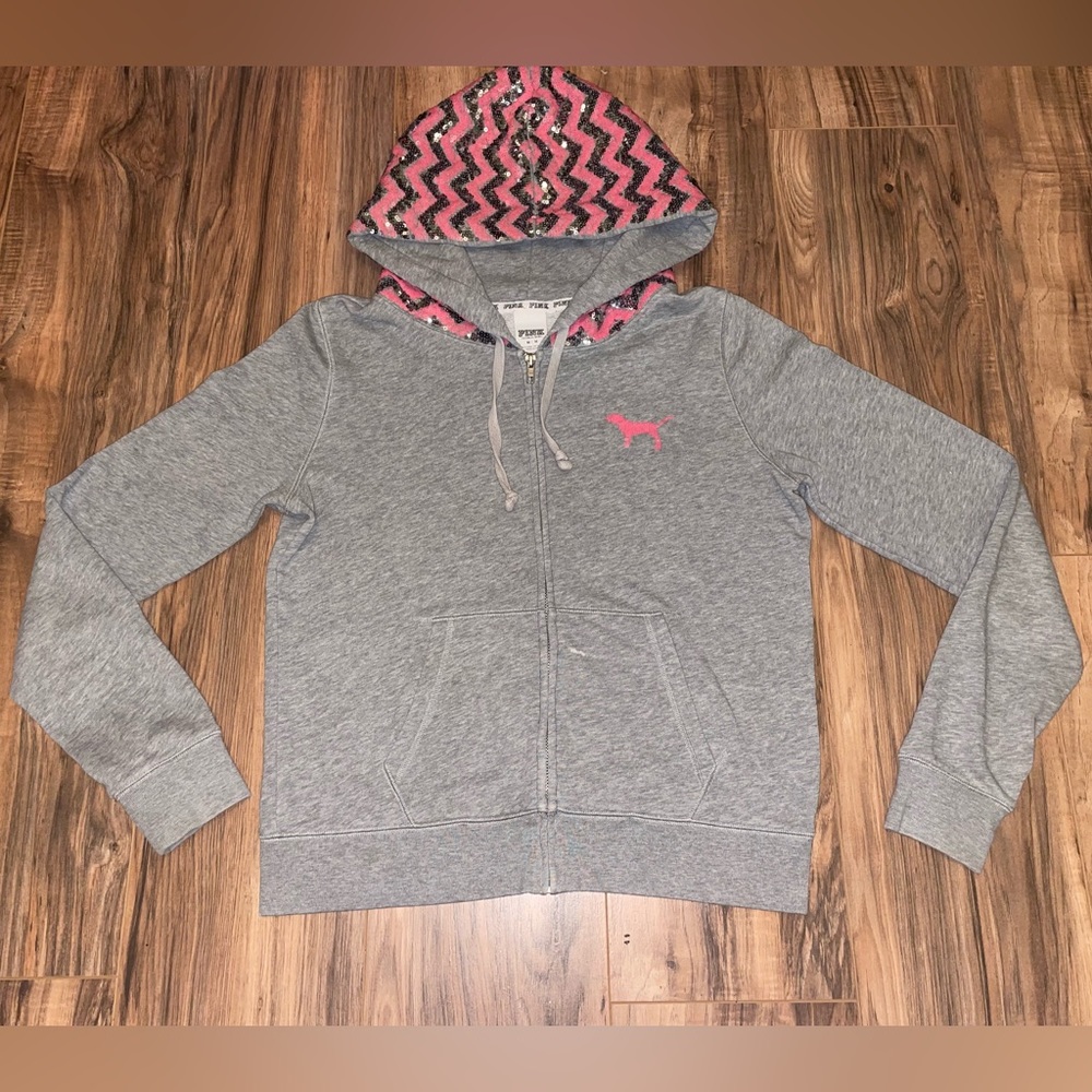 ❌❌SOLD❌❌ PINK - Chevron Bling Zip Up Hoodie - VGUC